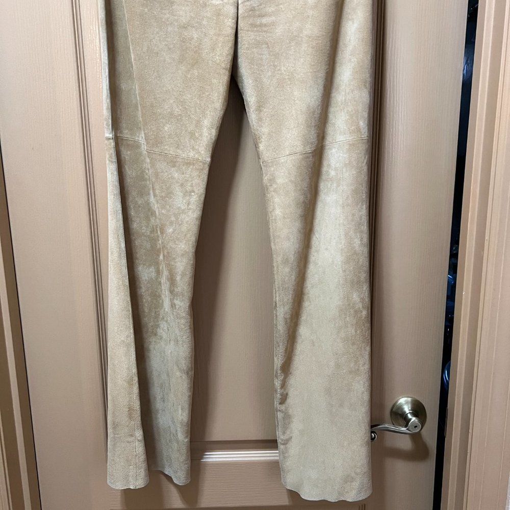 ❣️LIKE NEW❣️Washable MODA International Beige Suede Pants 100% Genuine Leather - Picture 4 of 13